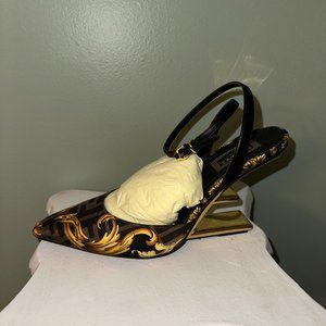 Fendi Versace Fendace Fendi First Silk Calfskin First 95mm 38 Tobacco Black Gold